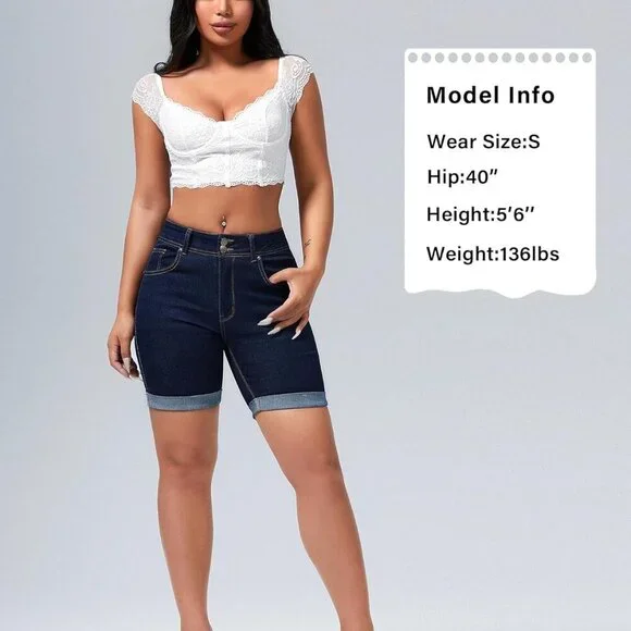 Women's Mid Rise Skinny Butt Lifting Stretchy Bermuda Jeans Shorts